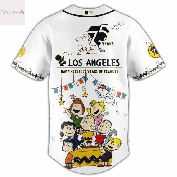 Los Angeles Dodgers Happiness 75 Years Peanuts Design Baseball Jersey